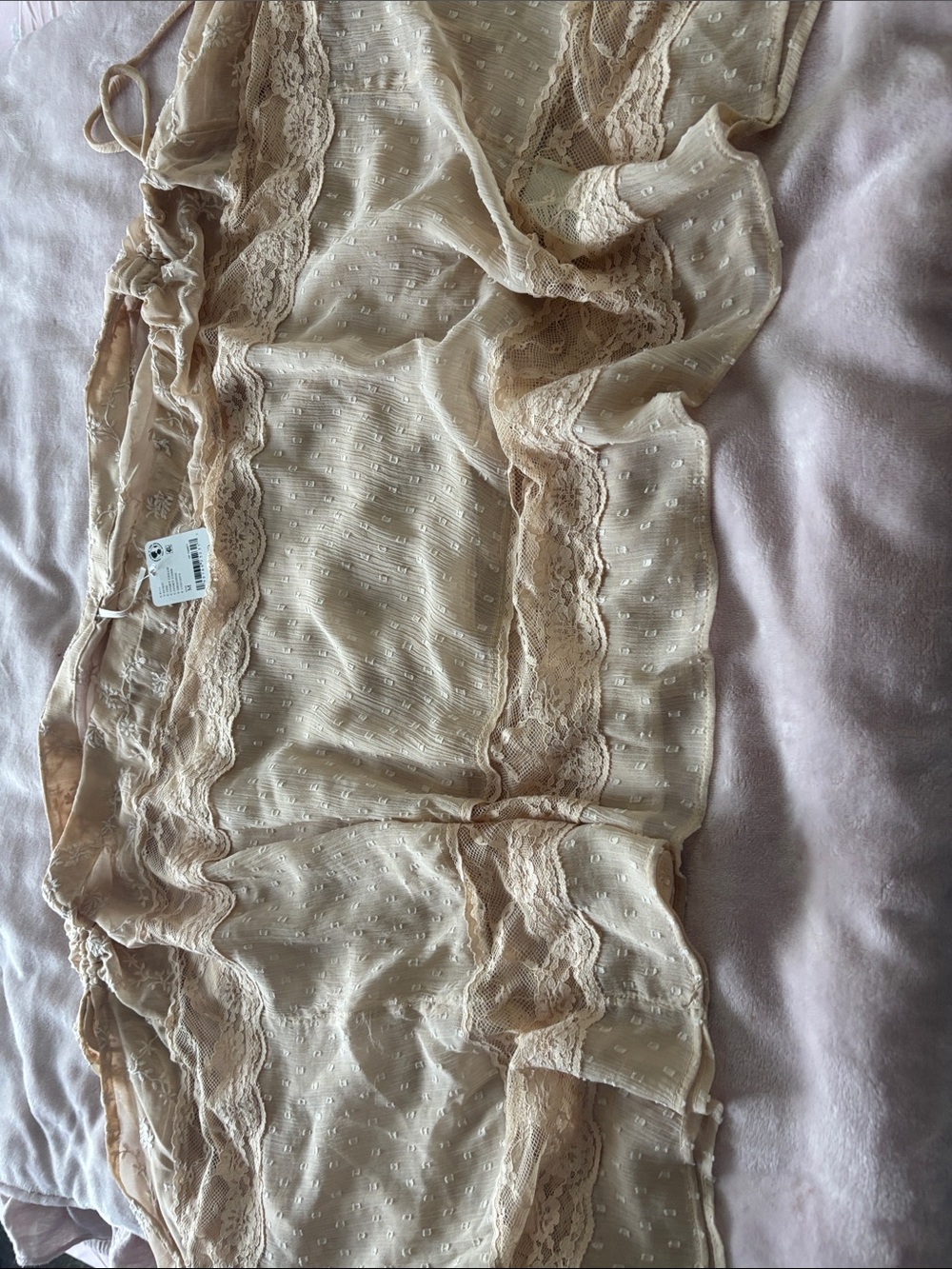 Free People Sheer Swiss Dot Lace Trim Cami in Beige